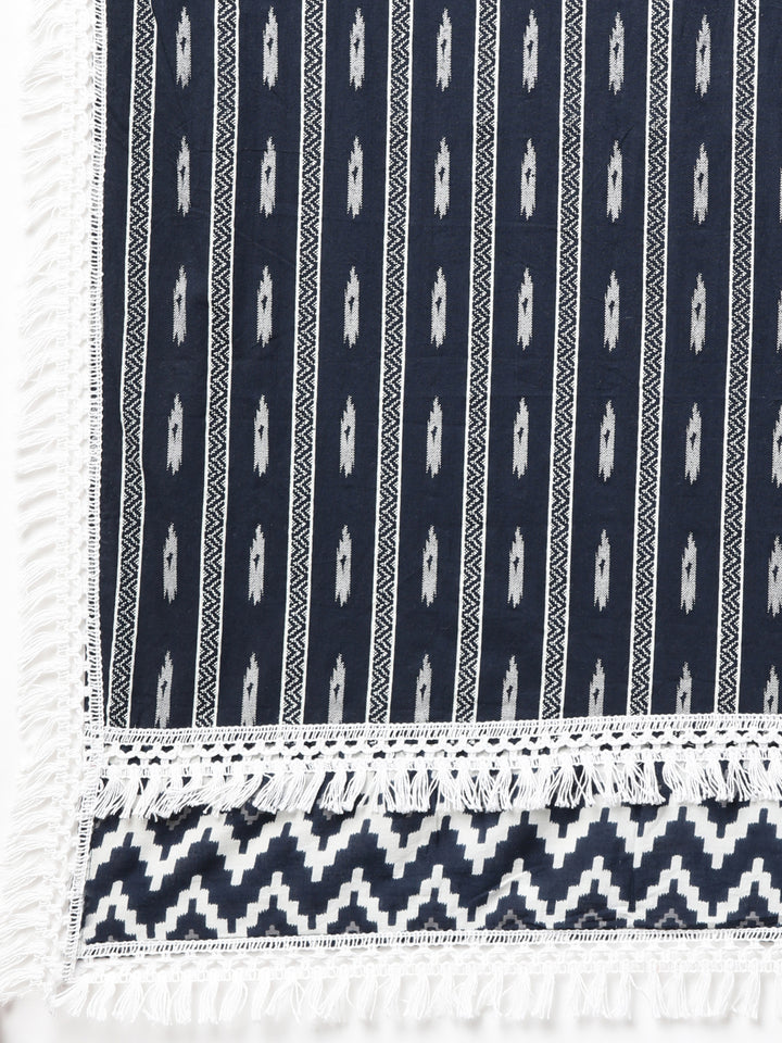 Neerus Black Regular Straight Chevron Kurti And  Palazzos With Dupatta