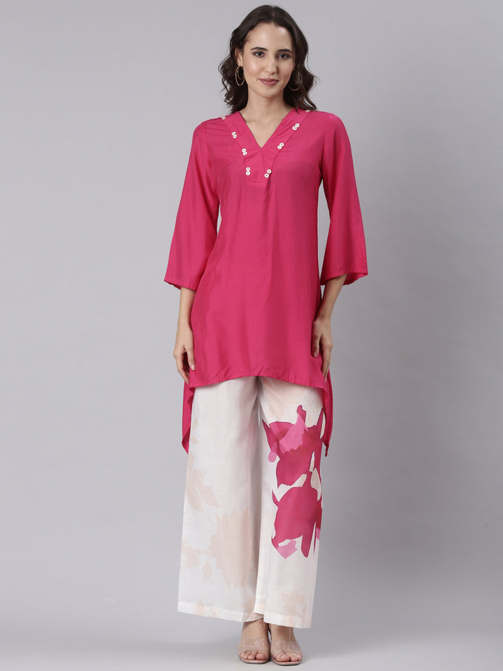 Magenta Muslin C Cut Two Piece Set