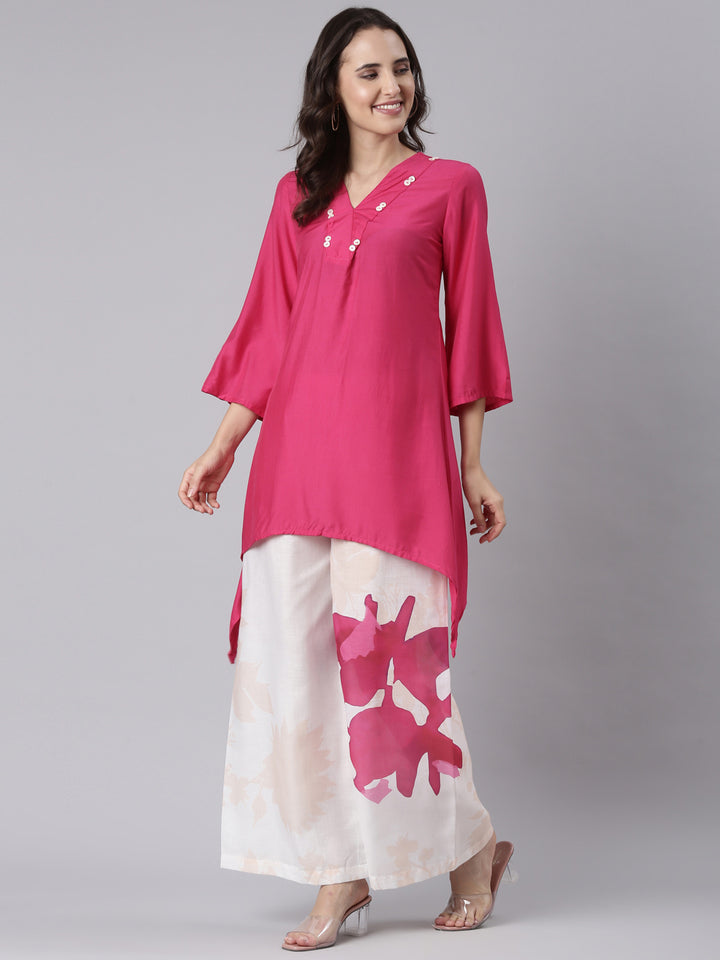 Magenta Muslin C Cut Two Piece Set