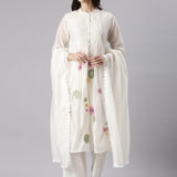 Cream Chanderi Embroidery Three Piece Set