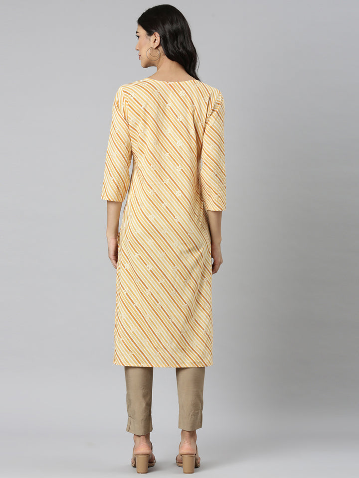 Neerus Yellow Casual Striped Straight Kurtas
