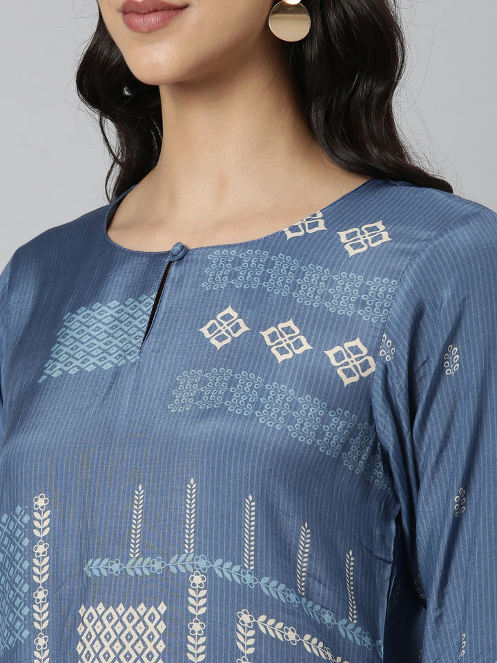 Neerus Blue Casual Quirky Straight Kurtas