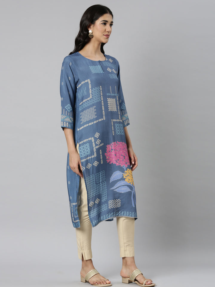 Neerus Blue Casual Quirky Straight Kurtas