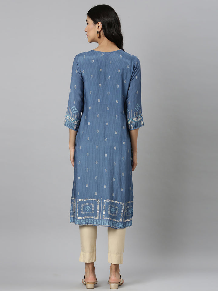 Neerus Blue Casual Quirky Straight Kurtas