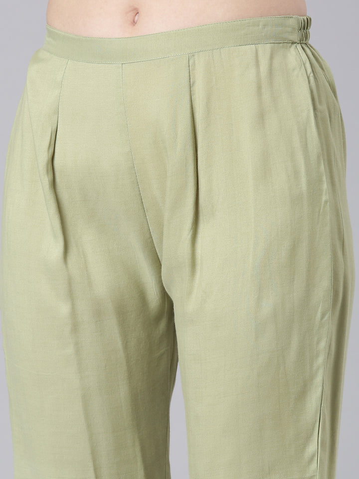 Neerus Green Printed Straight Kurta and Trousers