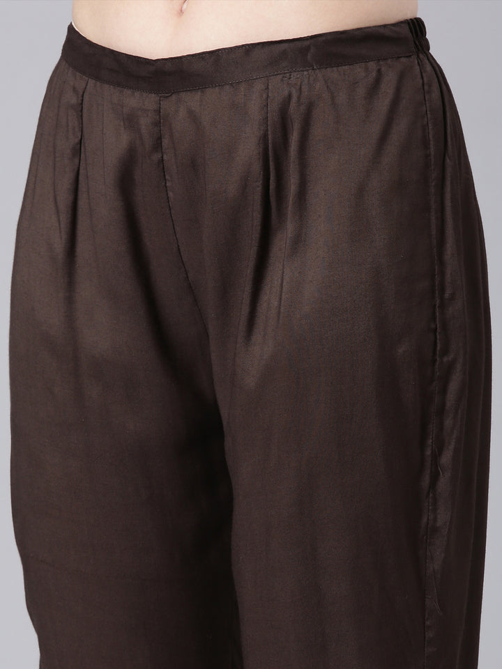 Neerus Olive Printed Straight Kurta and Trousers With Dupatta