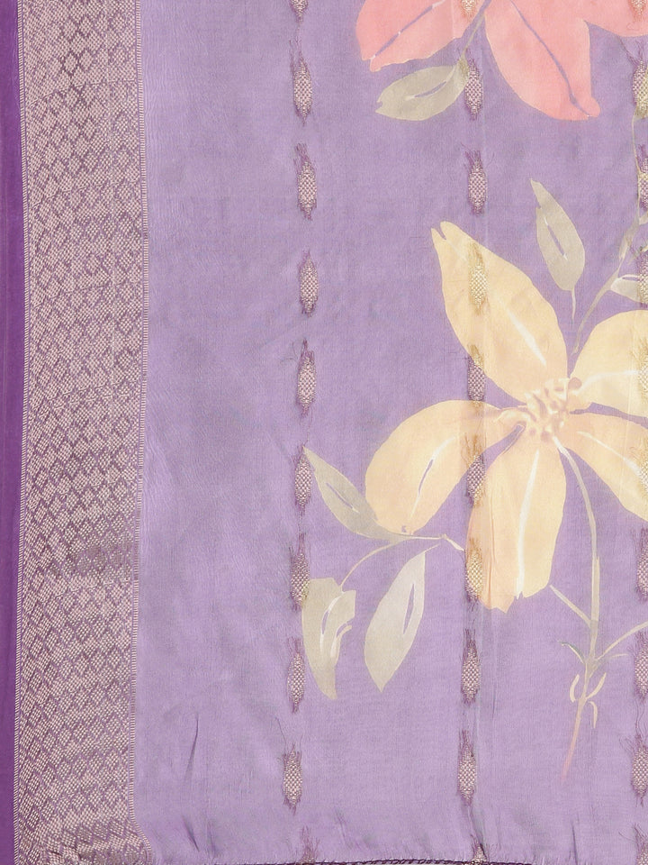 Neerus Purple Solid Straight Kurta and Trousers With Dupatta