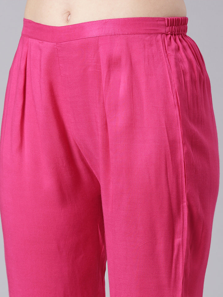 Neerus Pink Solid Straight Kurta and Trousers With Dupatta