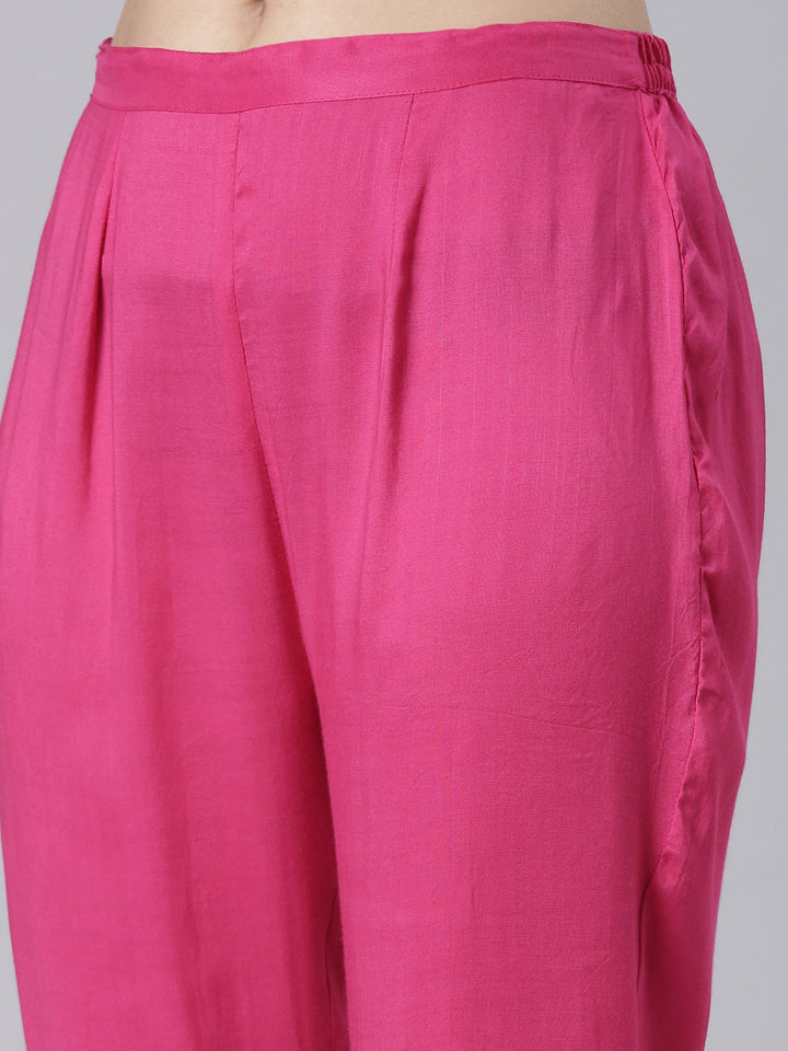 Neerus Pink Solid Straight Kurta and Trousers With Dupatta