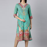 Neerus Green Casual Paisley Straight Kurtas