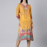 Neerus Mustard Casual Paisley Straight Kurtas