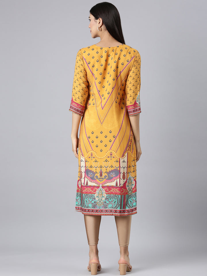 Neerus Mustard Casual Paisley Straight Kurtas