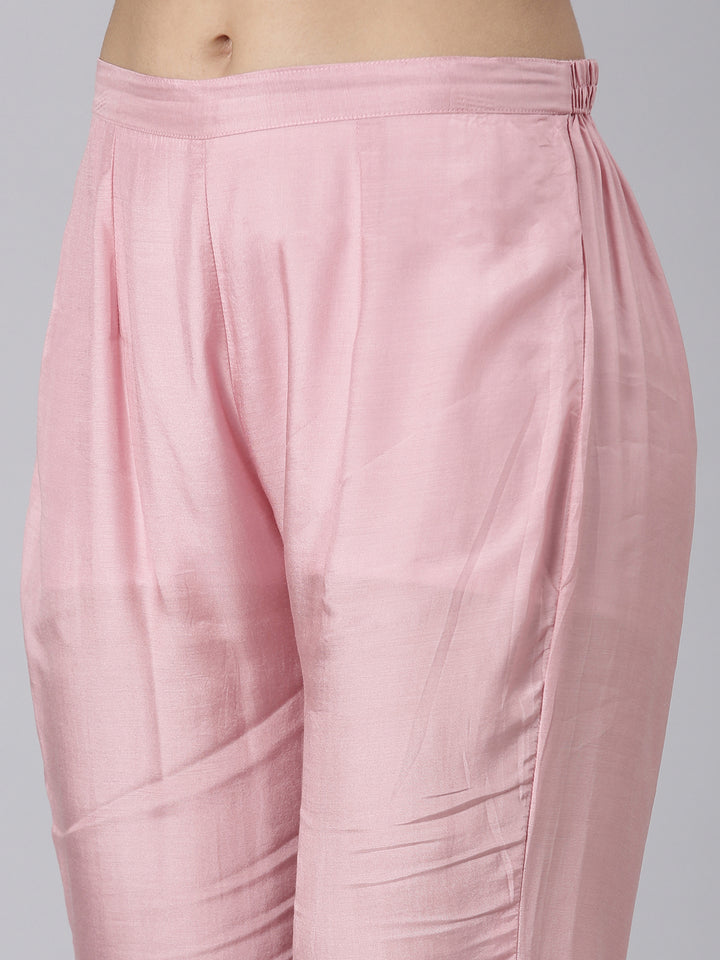 Neerus Pink Casual Solid Straight Kurta and Trousers