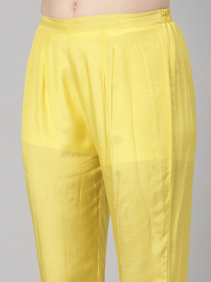 Neerus Yellow Embroidered Straight Kurta and Trousers