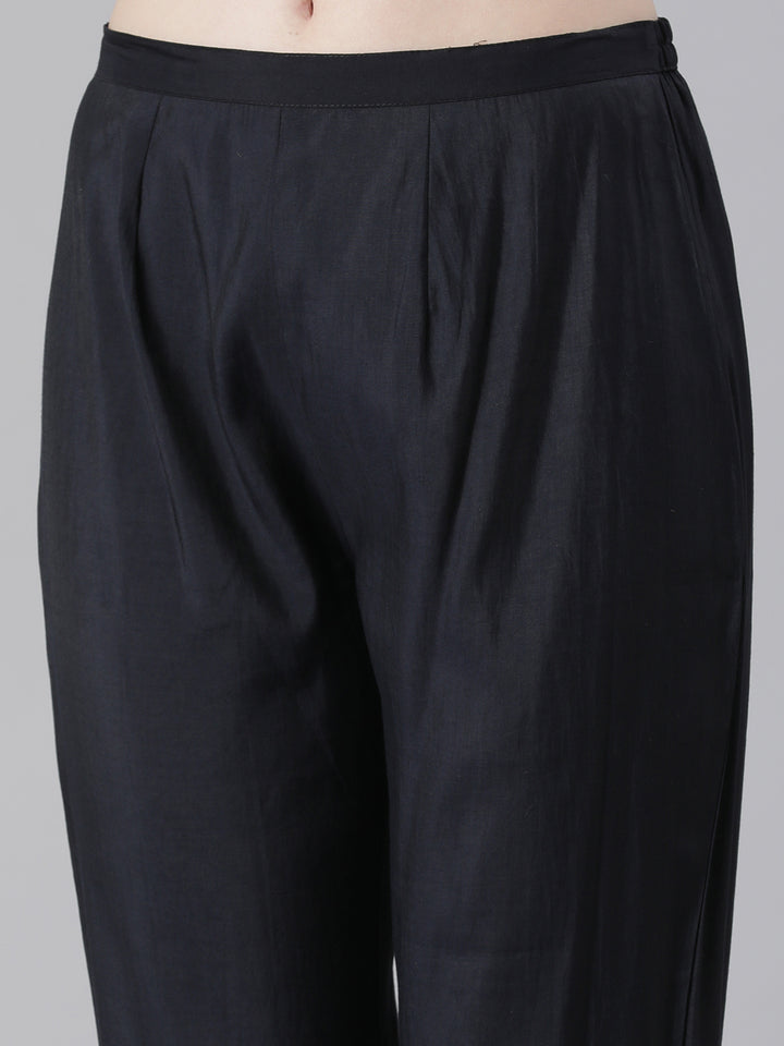 Neerus Black Printed Straight Kurta and Trousers With Dupatta