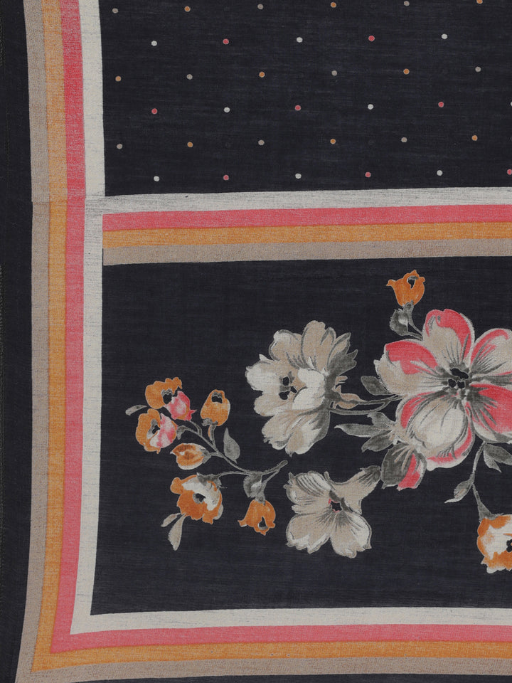 Neerus Black Printed Straight Kurta and Trousers With Dupatta