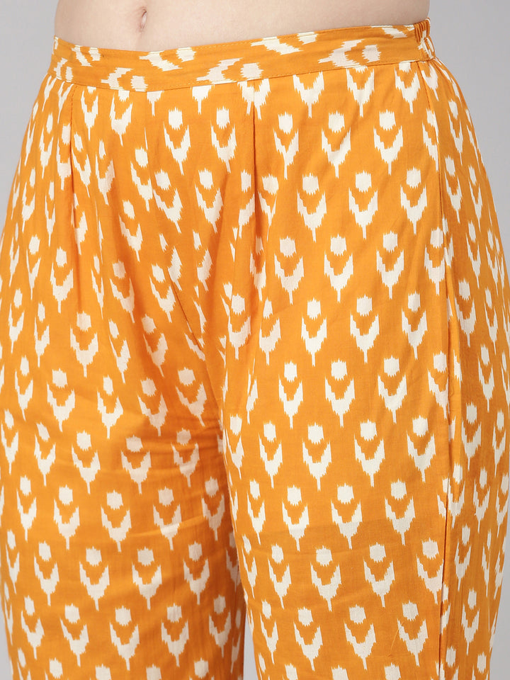 Neerus Mustard Printed Straight Kurta and Trousers