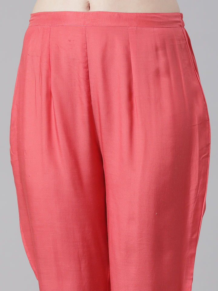 Neerus Orange Printed Straight Kurta and Trousers With Dupatta