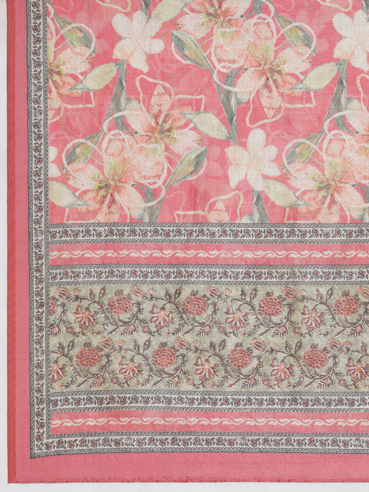 Neerus Orange Printed Straight Kurta and Trousers With Dupatta