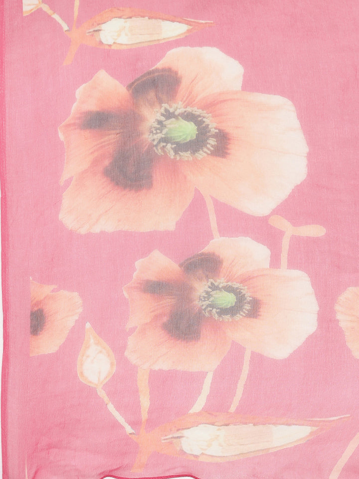 Neerus Pink Printed Straight Kurta and Trousers With Dupatta