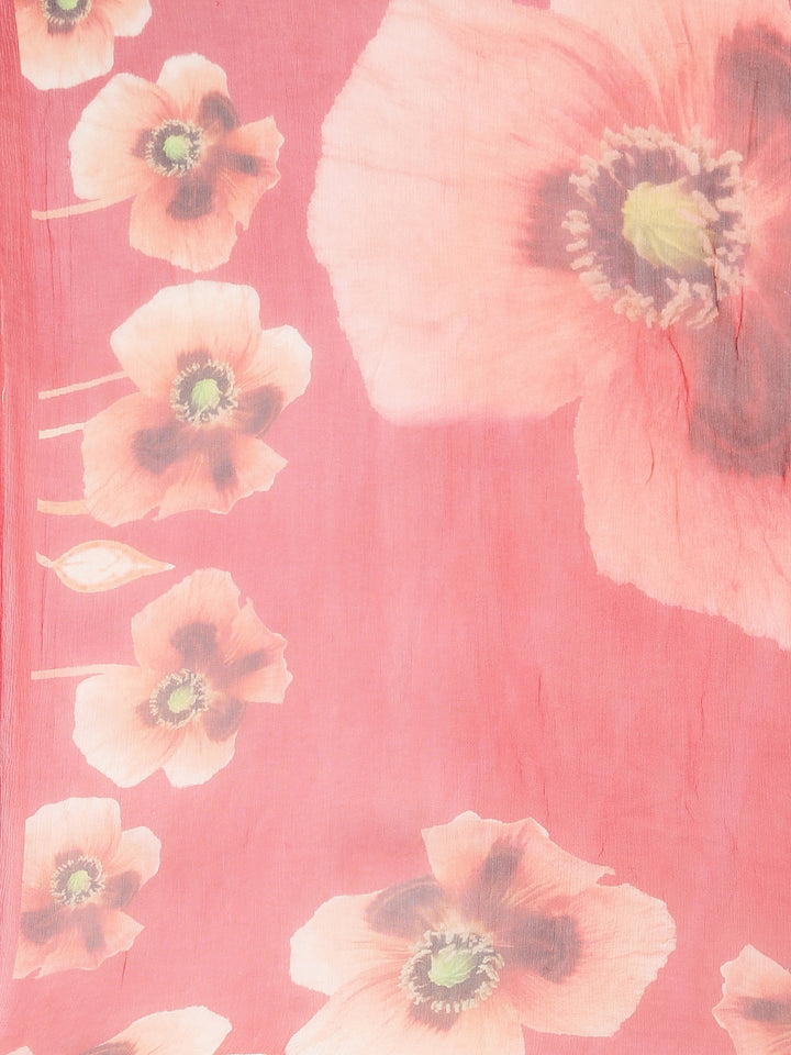 Neerus Red Printed Straight Kurta and Trousers With Dupatta