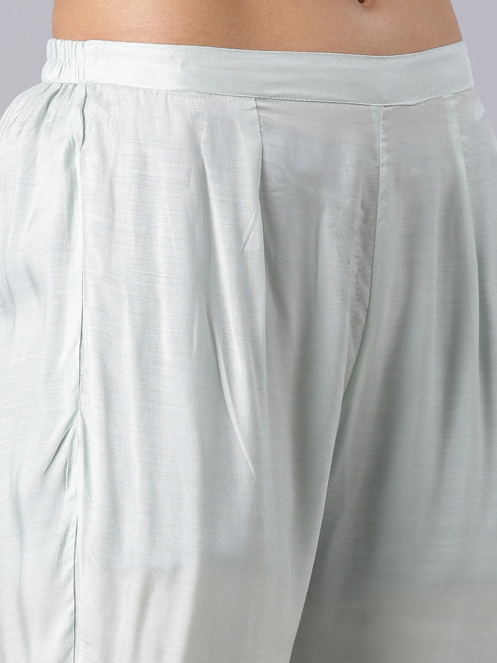 Neerus Blue Printed Straight Kurta And Trousers With Dupatta