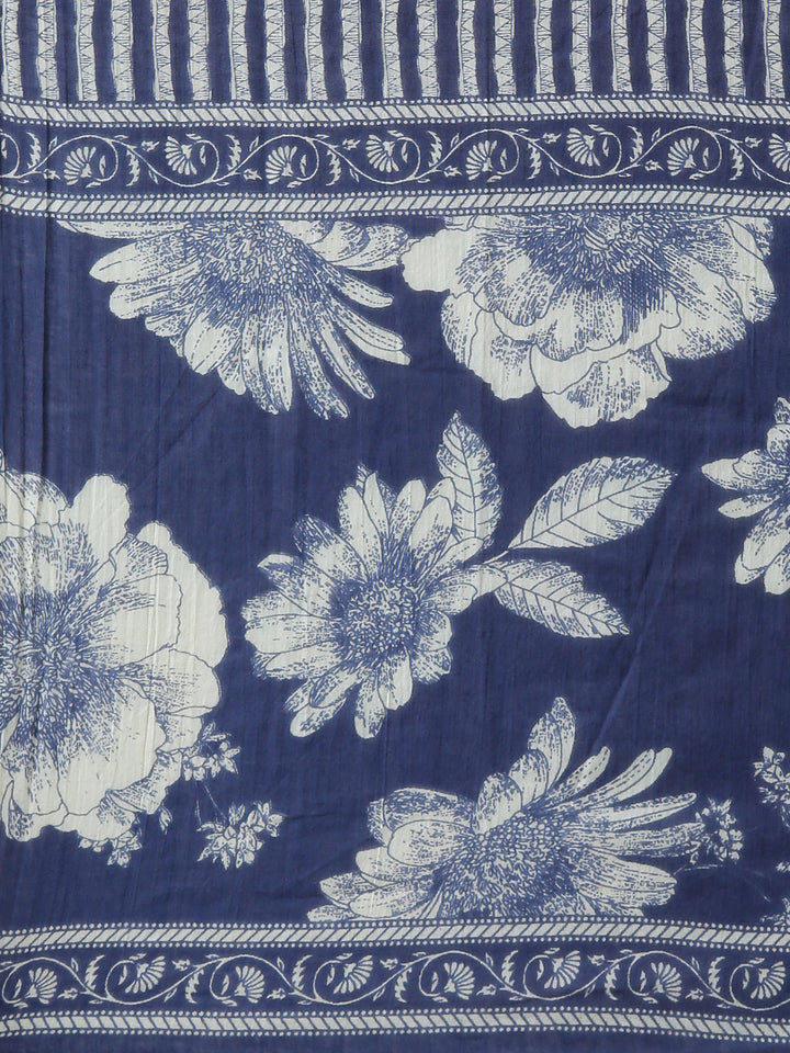 Neerus Blue Printed Straight Kurta And Trousers With Dupatta