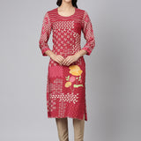 Neerus Maroon Casual Tribal Straight Kurtas