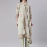 Neerus Green Solid Straight Kurta and Trousers With Dupatta