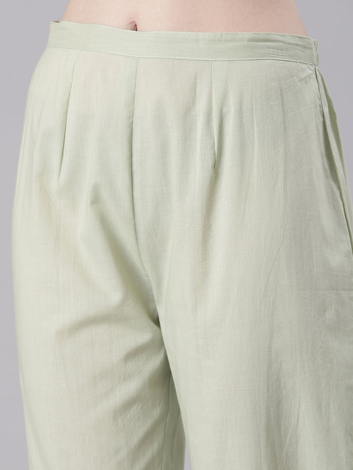 Neerus Green Solid Straight Kurta and Trousers With Dupatta