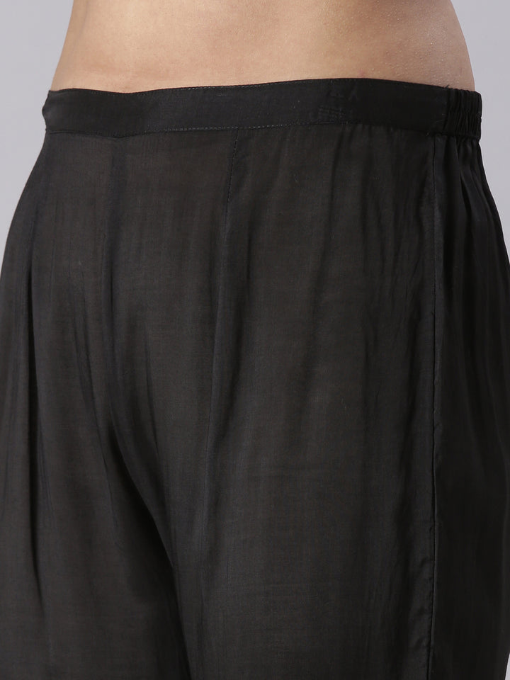 Neerus Black Solid Straight Kurta and Trousers With Dupatta