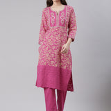 Neerus Magenta Printed Straight Kurta and Trousers