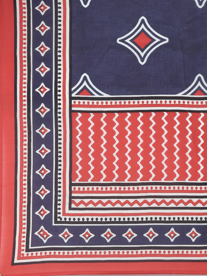 Neerus Navy Blue Printed Straight Kurta and Trousers With Dupatta