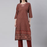 Neerus Maroon Printed Straight Kurta and Trousers