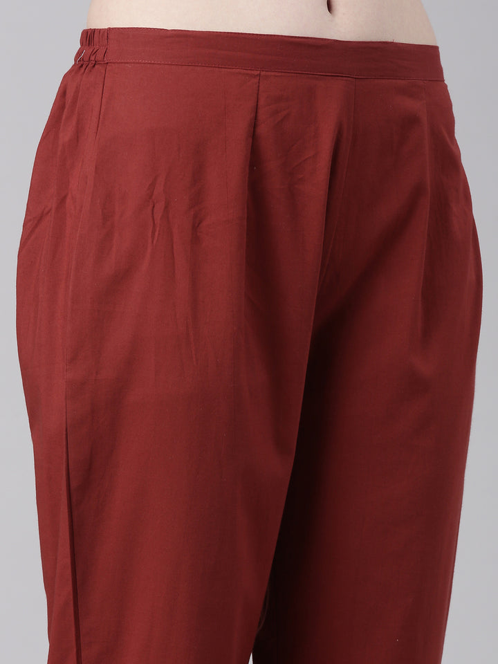 Neerus Maroon Printed Straight Kurta and Trousers