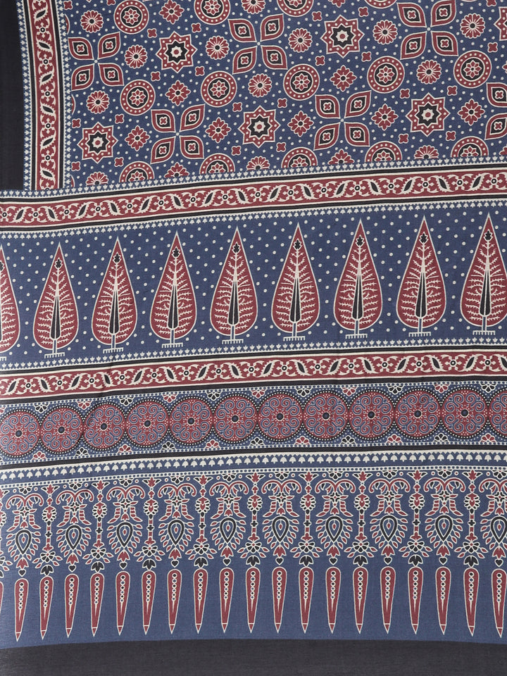 Neerus Blue Printed Straight Kurta and Trousers With Dupatta