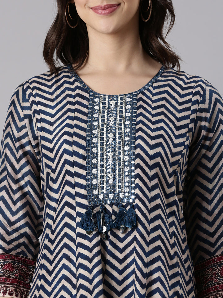 Navy Blue Silk Long Anarkali Kurta