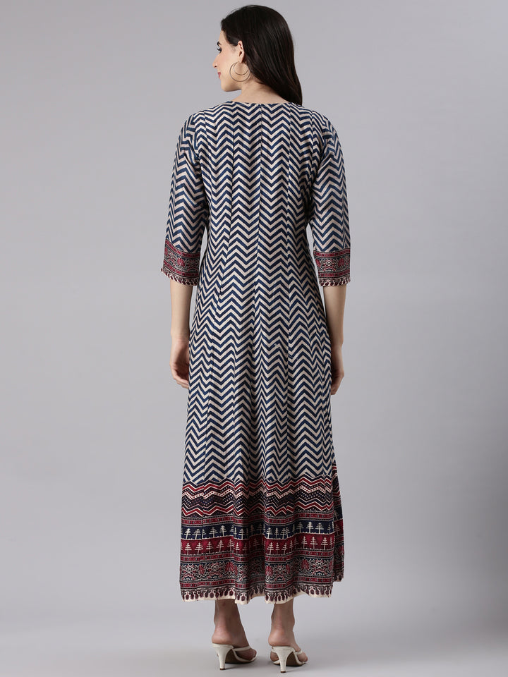 Navy Blue Silk Long Anarkali Kurta