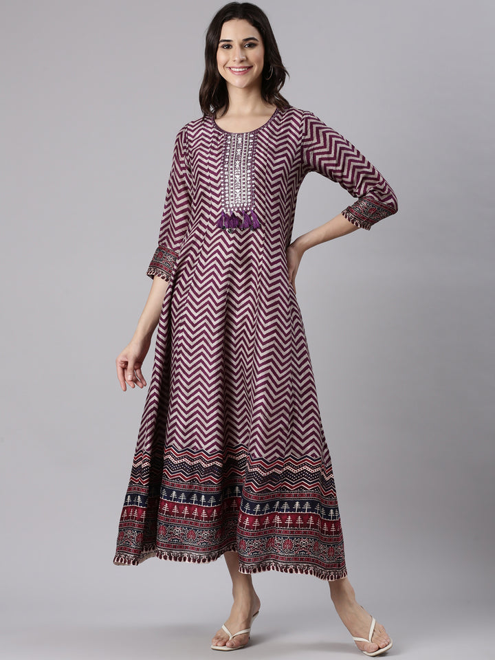 Wine Silk Long Anarkali Kurta