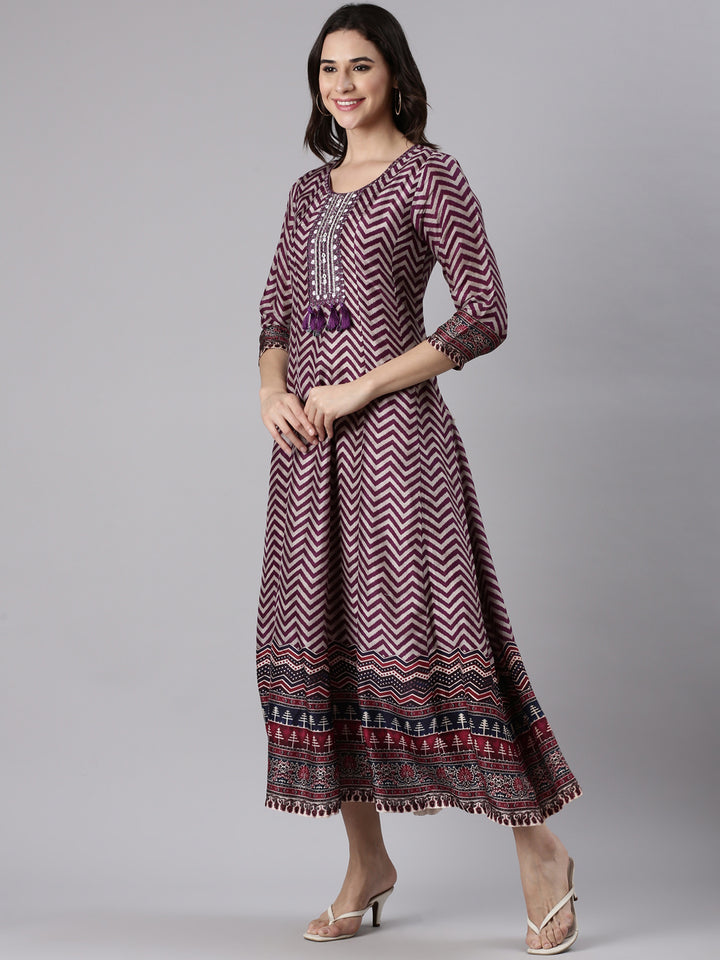 Wine Silk Long Anarkali Kurta