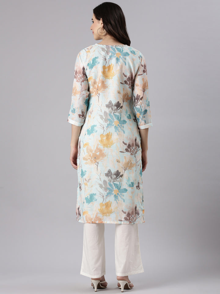 Aqua Linen Printed Kurta