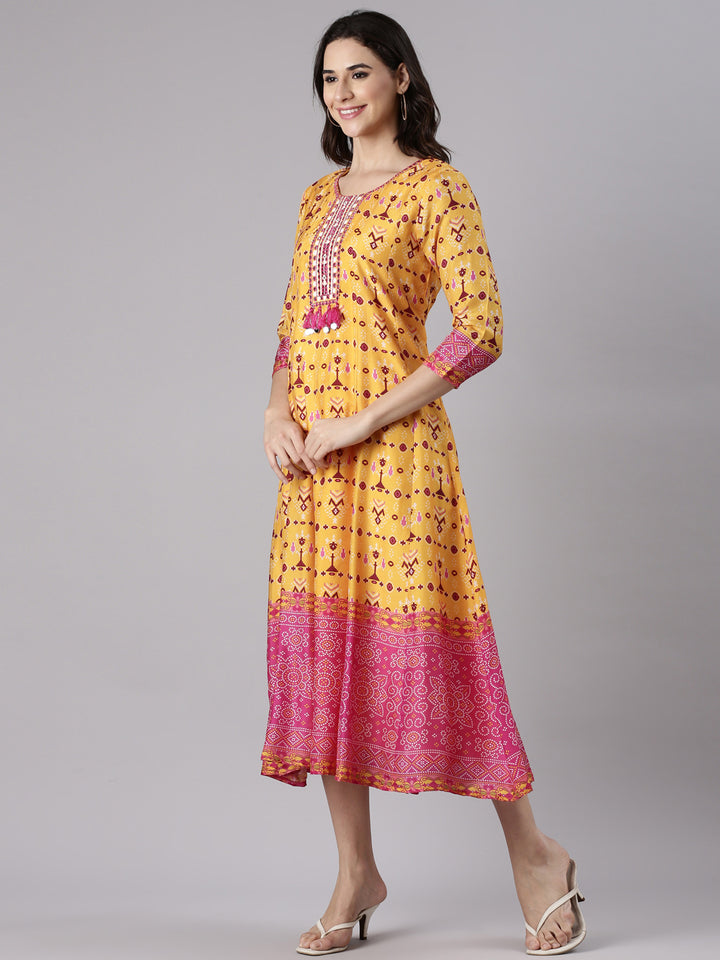 Mustard Silk Long Anarkali Kurta