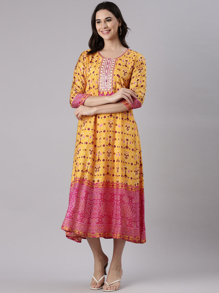 Mustard Silk Long Anarkali Kurta