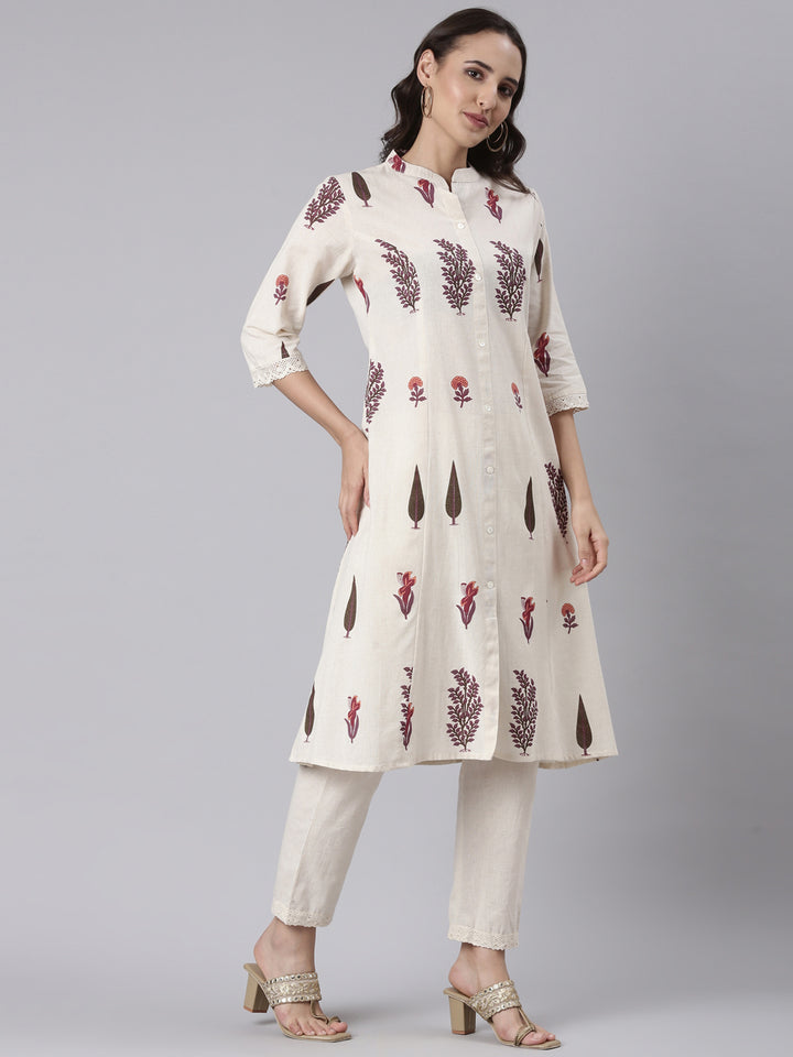 Cream Flex Block Print Two Piece Set