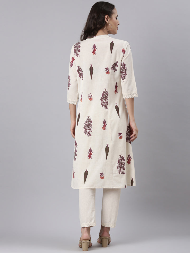 Cream Flex Block Print Two Piece Set