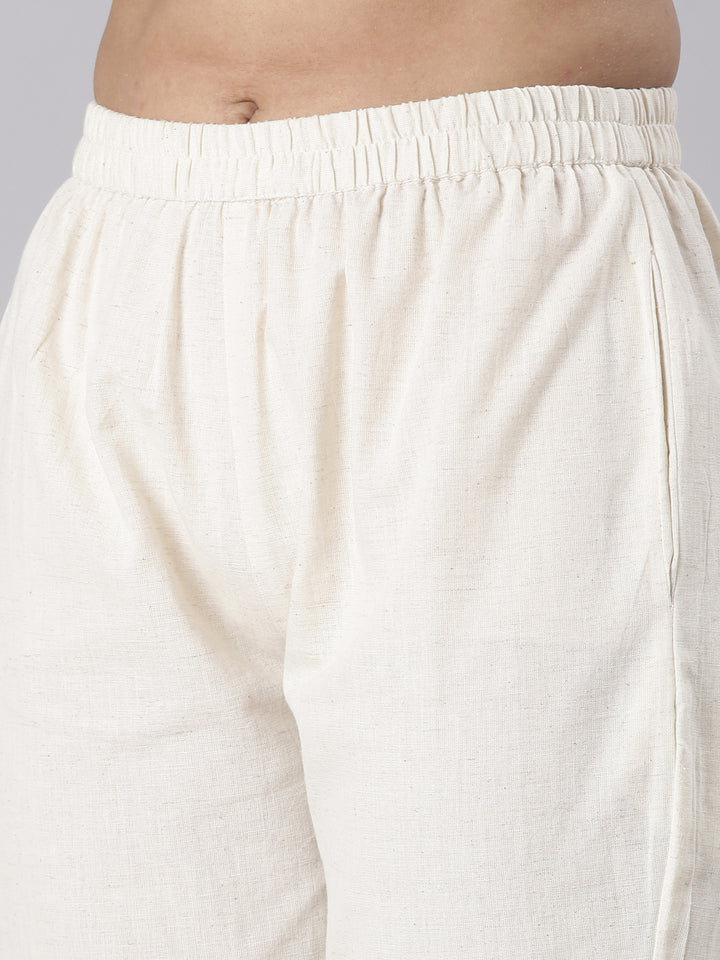 Neerus Cream Solid Straight Kurta and Trousers