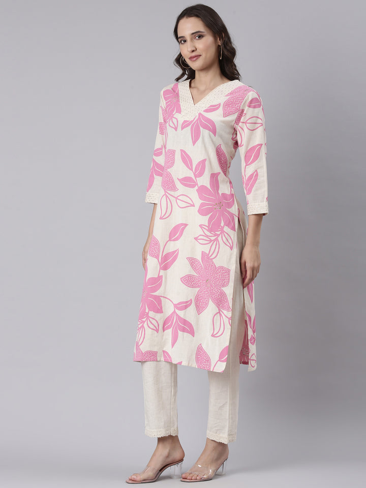 Pink Flex Block Print Two Piece Set