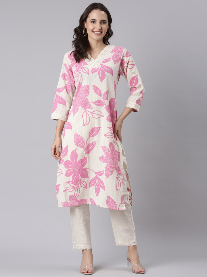 Pink Flex Block Print Two Piece Set