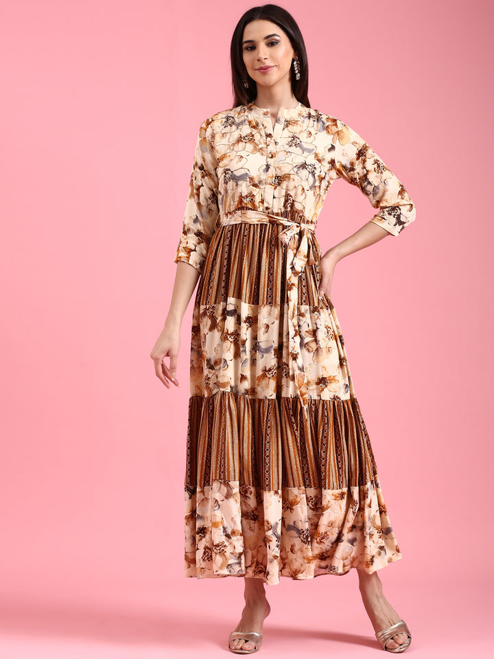 Brown Rayon One Piece Long Gown