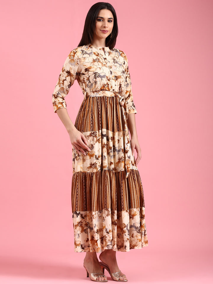 Brown Rayon One Piece Long Gown